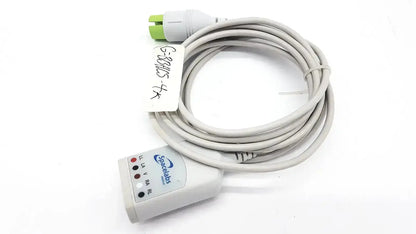 Gray coiled Spacelabs Medical 700-0008-06 medical cable with white Spectra connector and green and white plug for hospital surplus