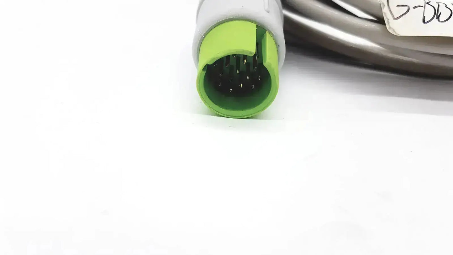 Spacelabs medical 700-0008-06 medical cable connector with green gray plastic and metallic sheath for hospital surplus use