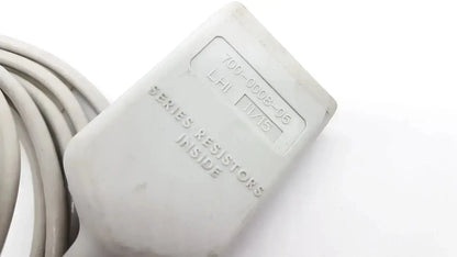 Gray plastic spacelabs medical lead medical cable with embossed serial number and series resistors inside for hospital surplus