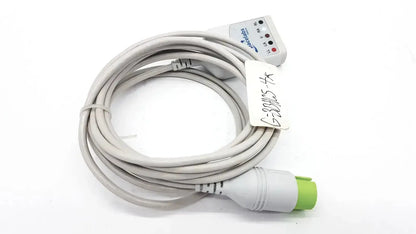 Gray spacelabs medical cable with white connector housing green plug and labeled ports for ecg monitoring hospital surplus