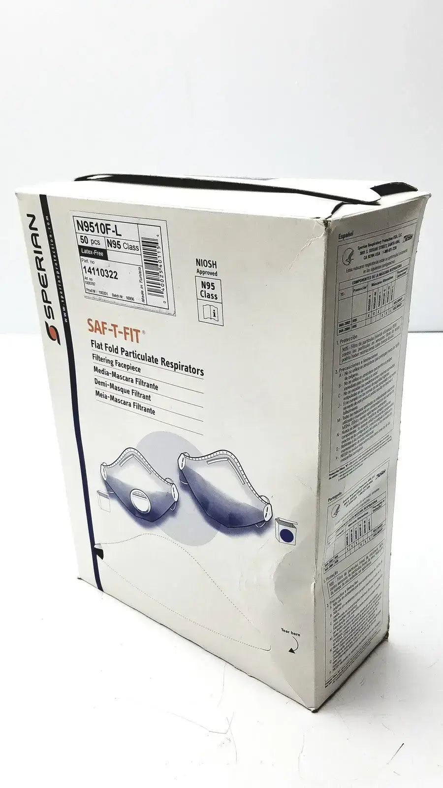 Sperian 14110322 SAF-T-FIT N9510F Flat Fold Respirators - Disposable Respirator