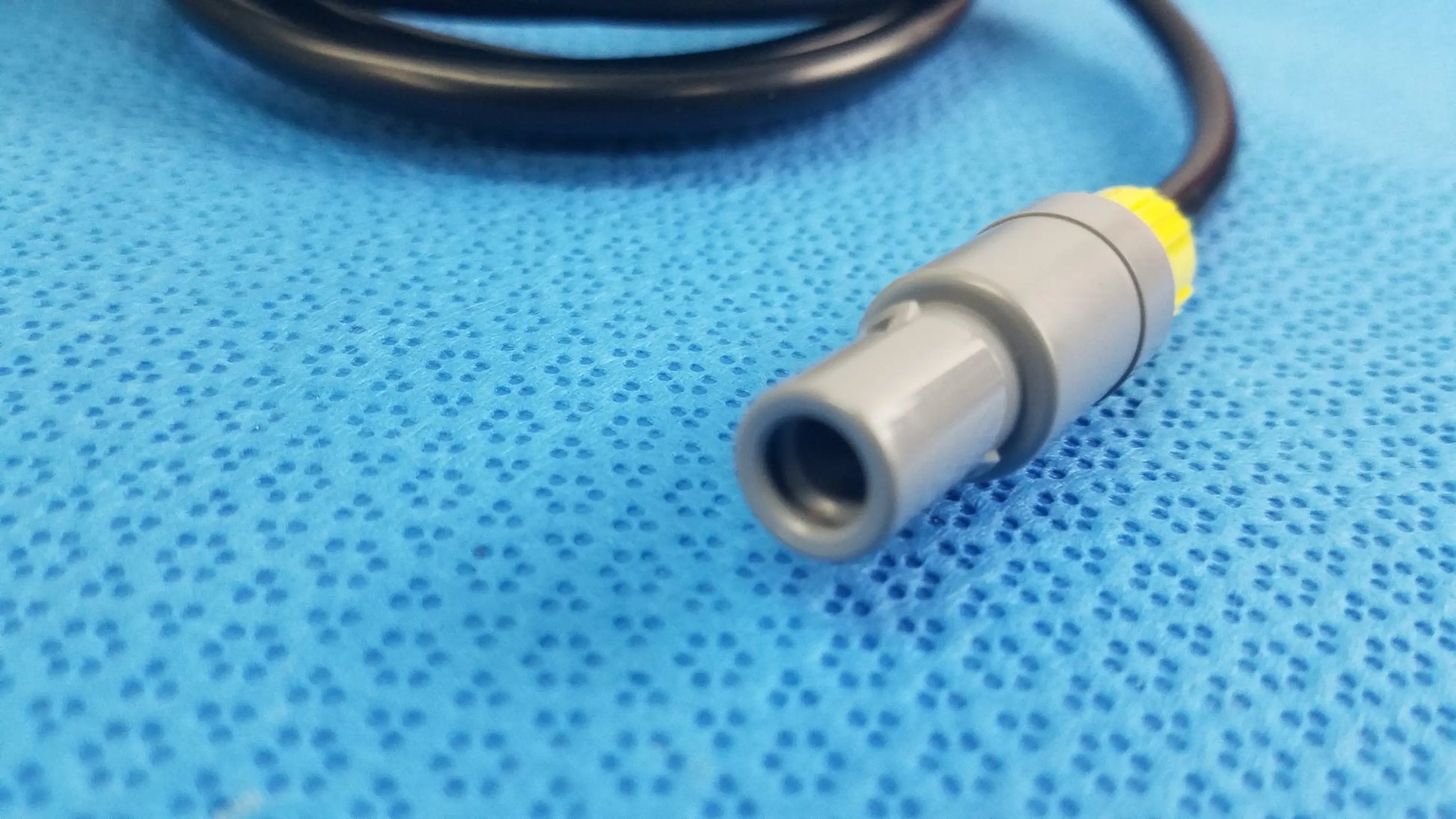 Gray medical-grade catheter connection cable with yellow accent and black cable for reuse medical equipment by st jude medical