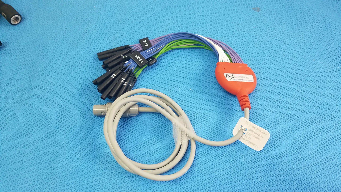 Orange-handled Jude Medical IBI-85931 diagnostic connecting cable with multi-colored leads and channel-labeled black connectors