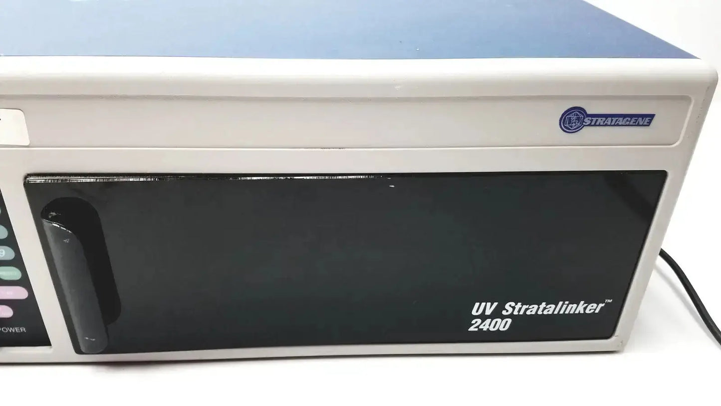 Stratagene uv stratalinker 2400 uv crosslinker device in white and blue with black front panel used medical equipment for sale