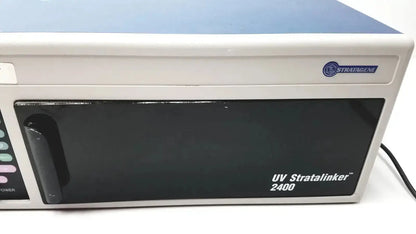 Stratagene uv stratalinker 2400 uv crosslinker device in white and blue with black front panel used medical equipment for sale