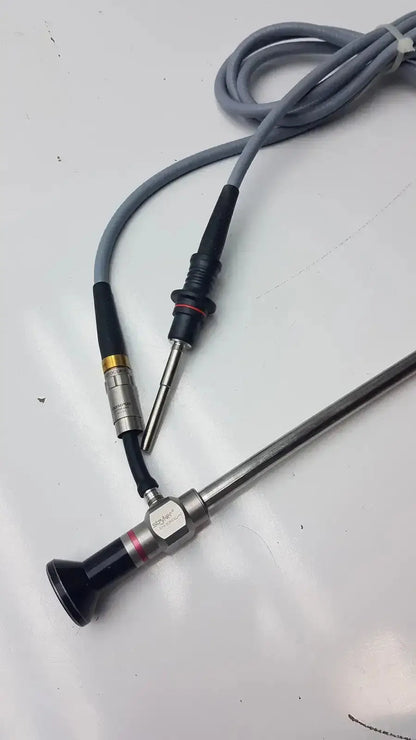 Stryker 0º 380-10 autoclavable laparoscope with olumpus germany a3293 metallic shaft black silver connectors and gray cables