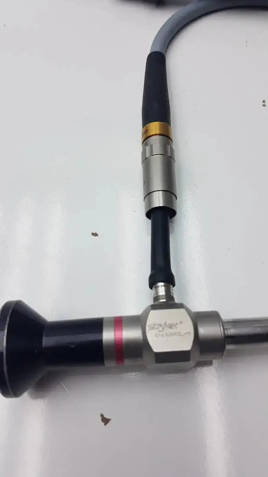 Stryker 0º 380-10 autoclavable laparoscope with olumpus germany a3293 gold connector black and silver body