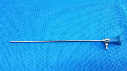 Silver medical equipment surgical endoscope with blue ergonomic handle and metallic joints reuse ideal eyes 5mm device
