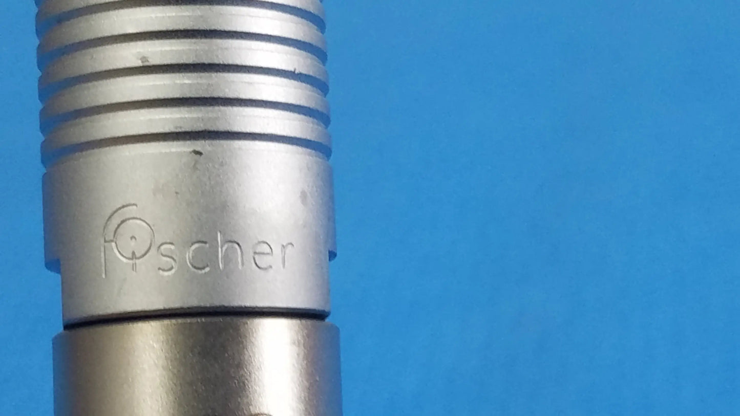 Silver metallic scher handpiece cable with ribbed grip and engraved fischer logo for reuse medical equipment