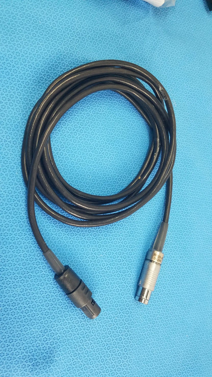 Stryker 5100-4 scher handpiece cable with black coiled sheath and metallic xlr male to 3.5mm trs jack for medical equipment reuse