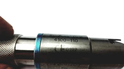 Silver metallic stryker drill 4100-110 with textured grip and blue accent ring included in core sterilization case 5400-277