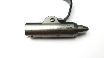 Silver metallic wire collector tool with black leather strap and engravings in stryker 5400-277 core sterilization case