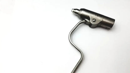 Silver surgical retractor with curved handle and metallic finish included in stryker 5400-277 core sterilization case