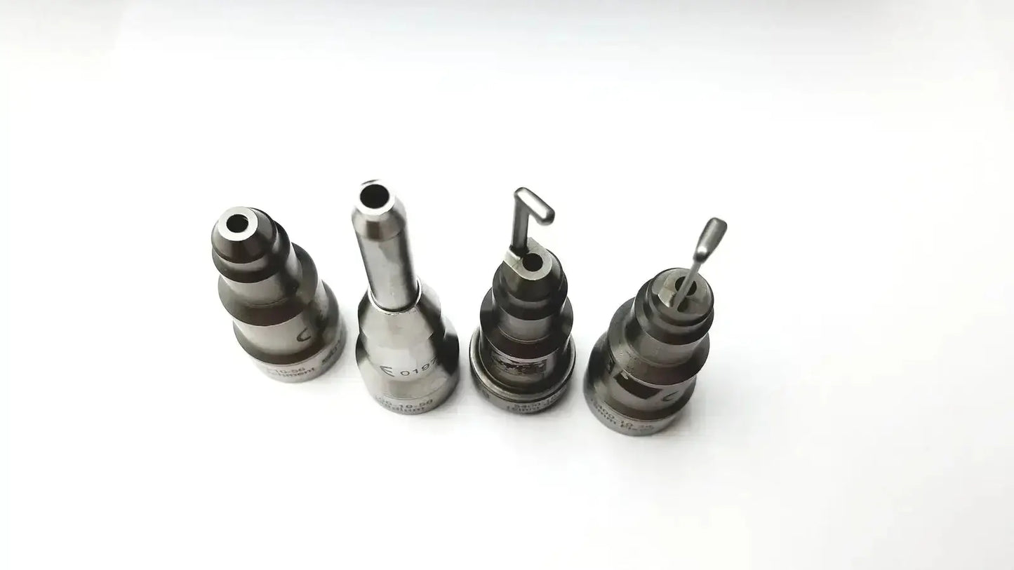 Set of four metallic precision nozzles with engraved markings for Stryker 5400-277 core sterilization case drill attachments