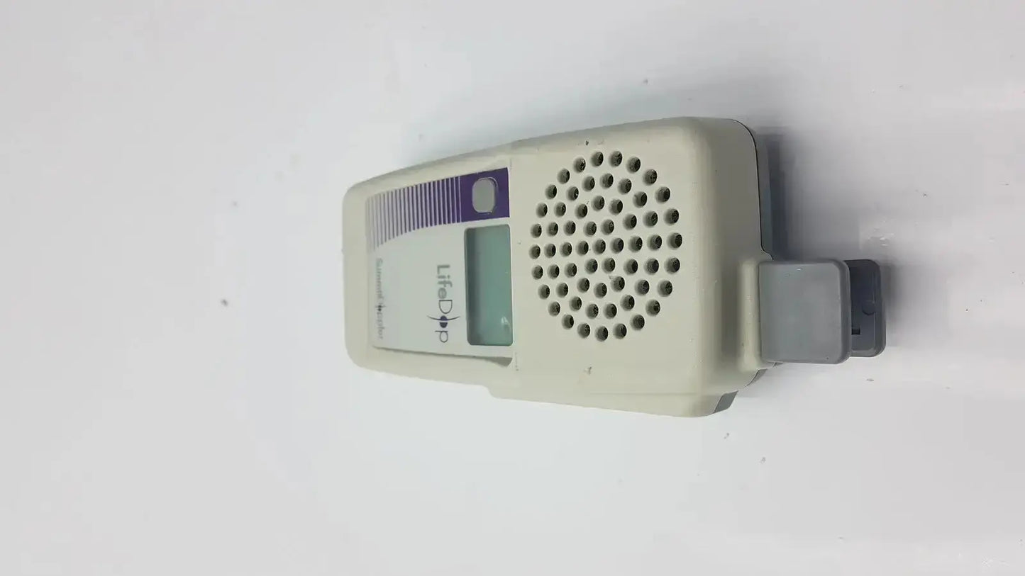 Beige plastic summiit doppler lifedop l250ar handheld with small digital display perforated speaker grille and 2 mhz probe