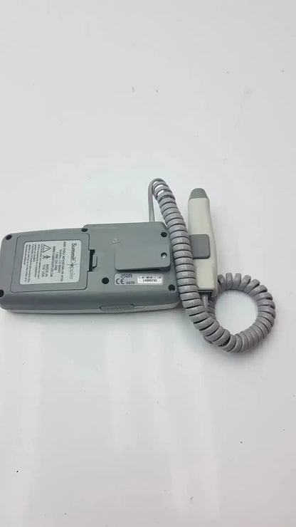 Gray handheld ultrasound device lifedop l250ar with gray coiled cable and 2 mhz probe for medical imaging