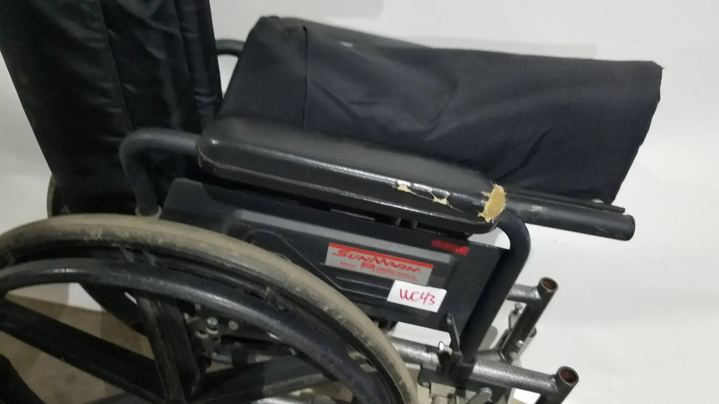Sunmark Folding Manual Wheelchair - Durable Black Padded Comfort Seat