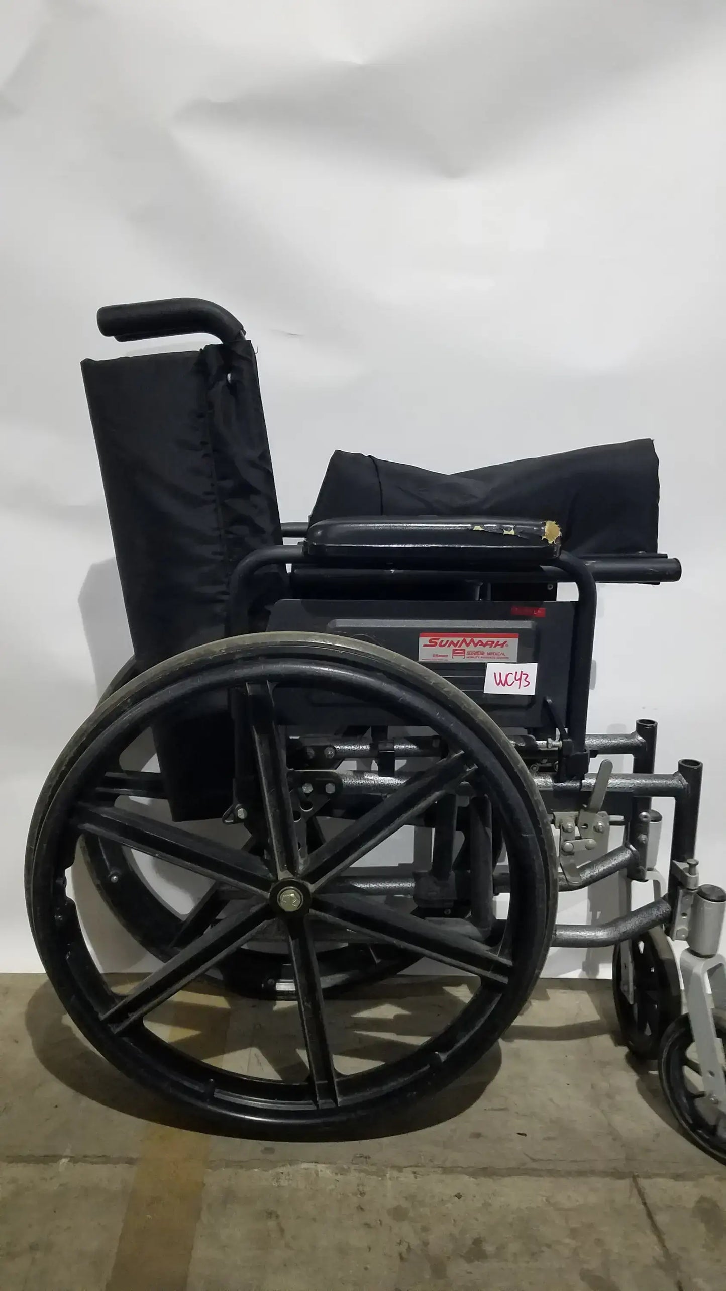 Sunmark Folding Manual Wheelchair - Durable Black Padded Comfort Seat