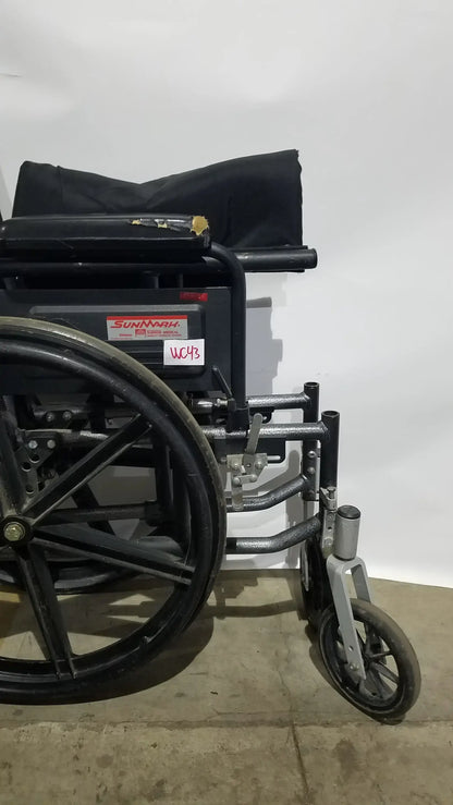 Sunmark Folding Manual Wheelchair - Durable Black Padded Comfort Seat