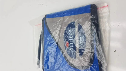 Blue and gray SunTech backpack with black trim packaged in clear plastic for SunTech ABPM cuff adult plus range 33-40 cm