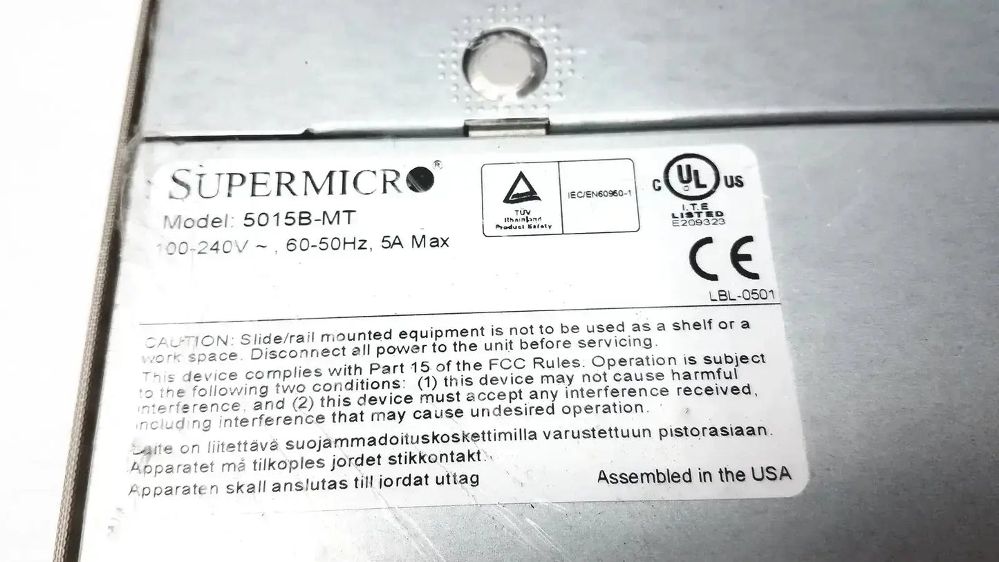 Supermicro 5015b-mt super server motherboard with silver metallic finish and black regulatory compliance label