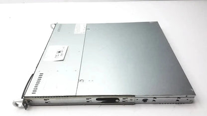 Silver-colored metal supermicro 5015b-mt super server rack with sleek design and ventilation slots along the sides