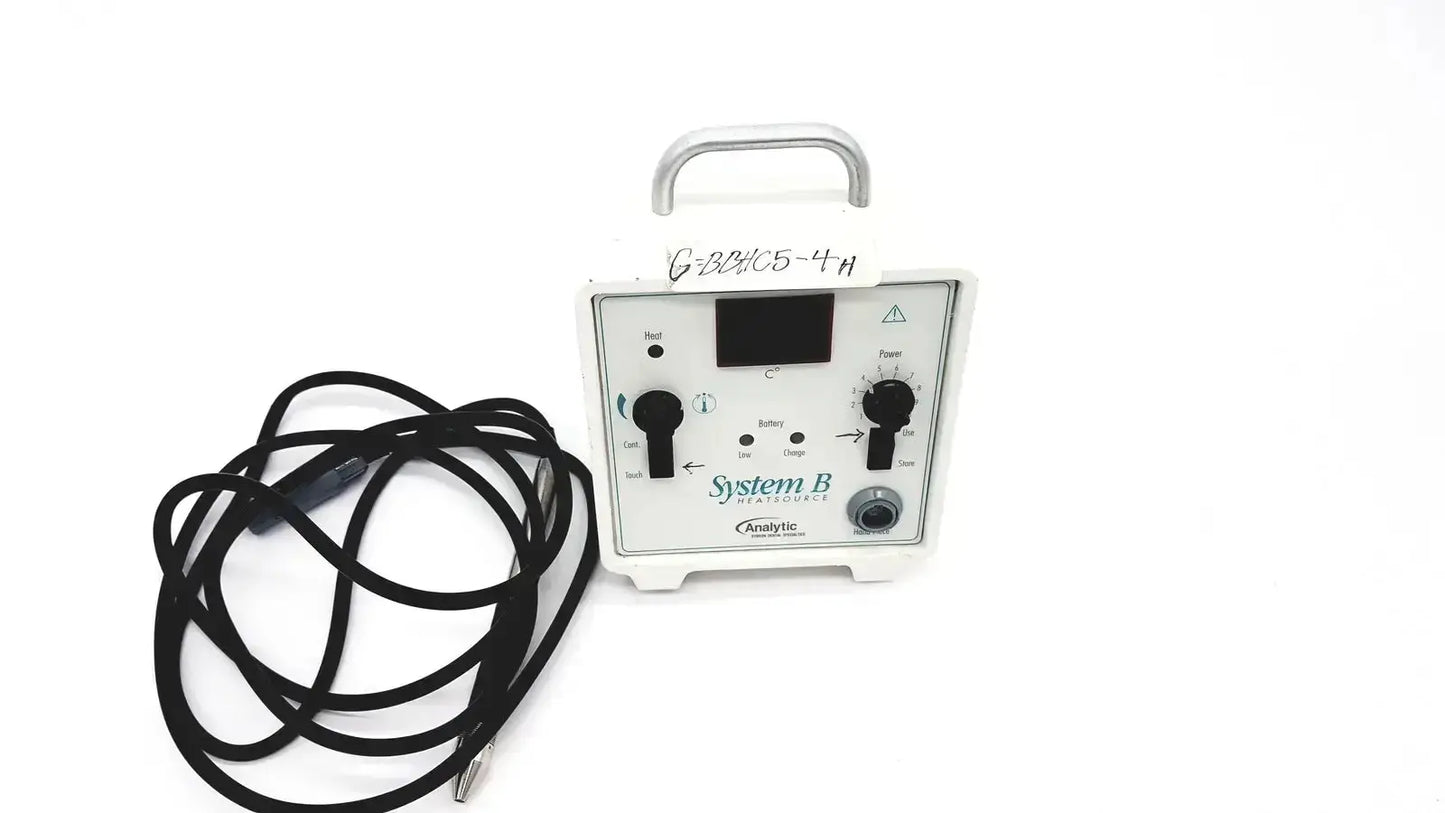 White rectangular sybron analytic system b dental endo heat source model 1005 with black knobs and display screen