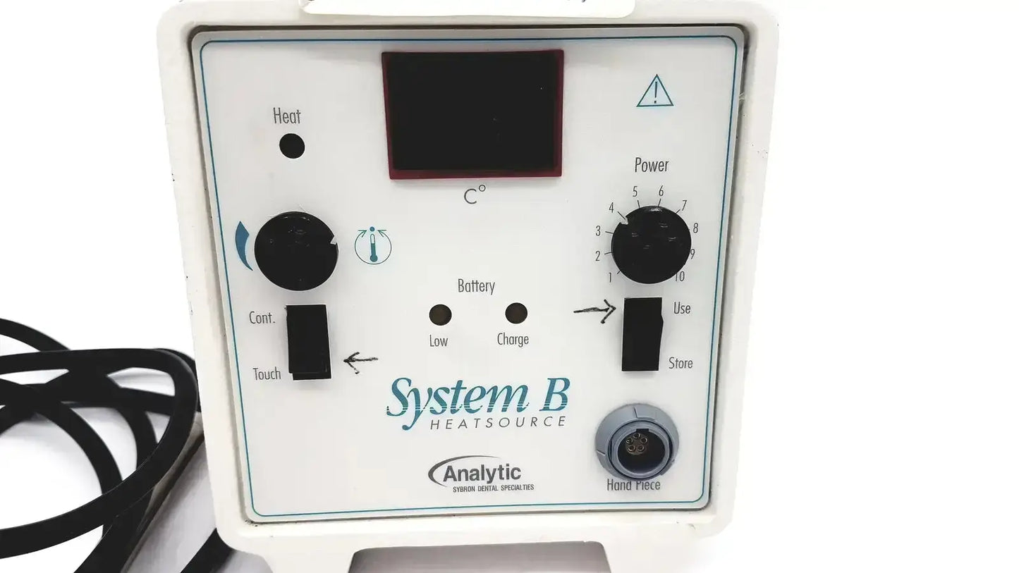 White plastic sybron analytic system b dental endo heat source model 1005 with black control knobs and digital display