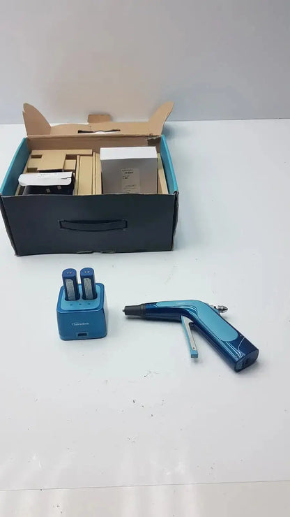 Blue handheld air compressor with ergonomic grip and trigger for sybronendo system b cordless obturation by kerr endodontic g-cir-r4-30f