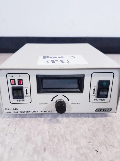 White sys-tec ch-1448 digital tabletop dual zone temperature controller with black display knobs and switches