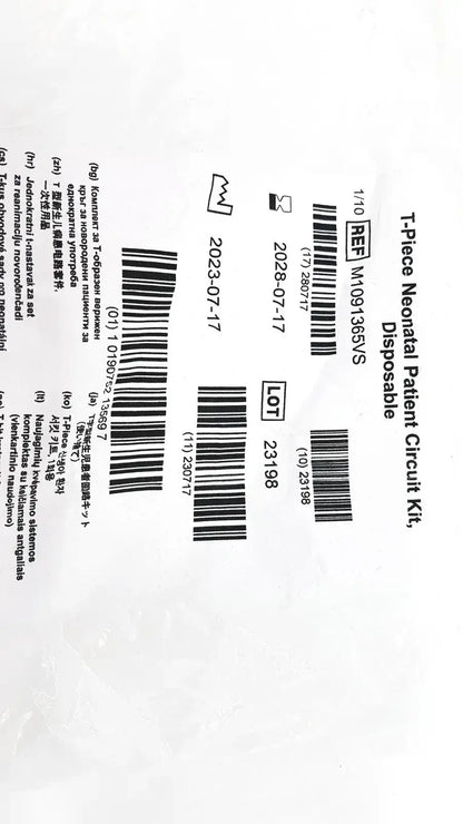 T-Piece Neonatal Patient Circut Kit Disposable Size 1 Mask M1091365VS - Circuit