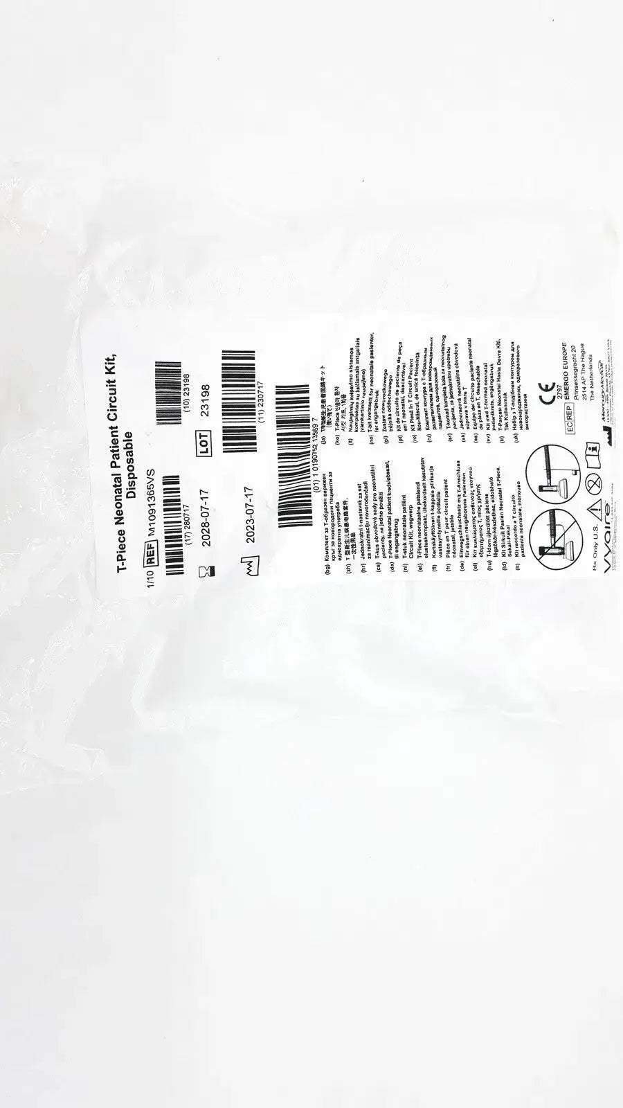 T-Piece Neonatal Patient Circut Kit Disposable Size 1 Mask M1091365VS - Circuit
