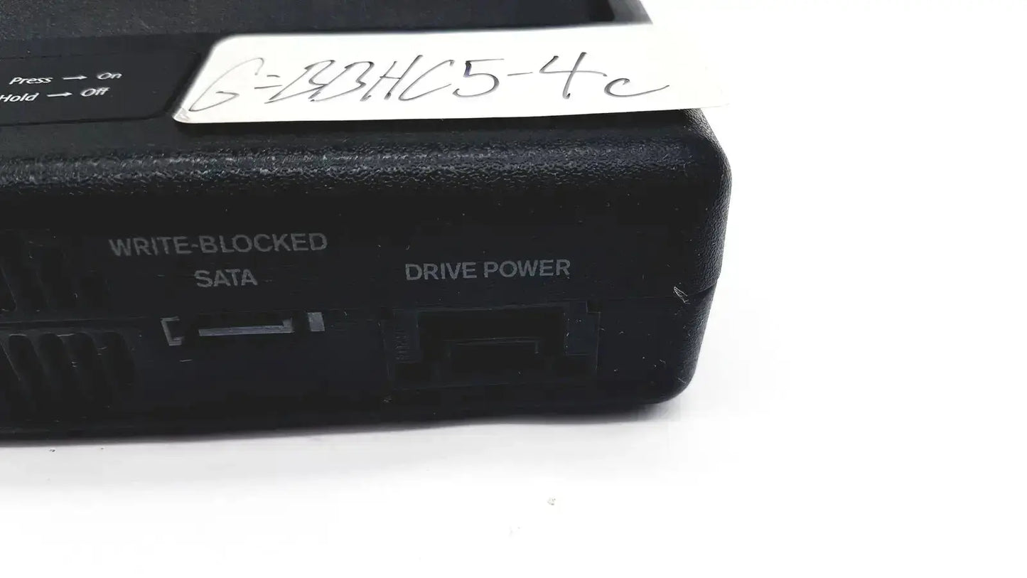 Black plastic tableau td3 forensic imager td3-b showing labeled sata and drive power ports on the back side