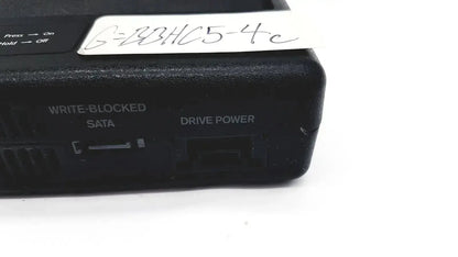 Black plastic tableau td3 forensic imager td3-b showing labeled sata and drive power ports on the back side