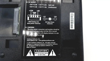 Black plastic back panel of tableau td3 forensic imager td3-b lcd display with printed technical specifications and warnings