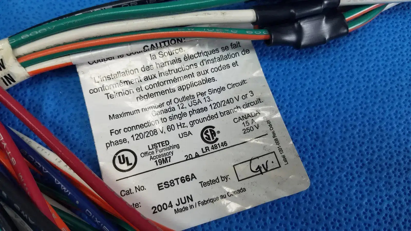 Teknion ES8T66A 8-Wire Circuit Power Harness Office Cubicle Wiring