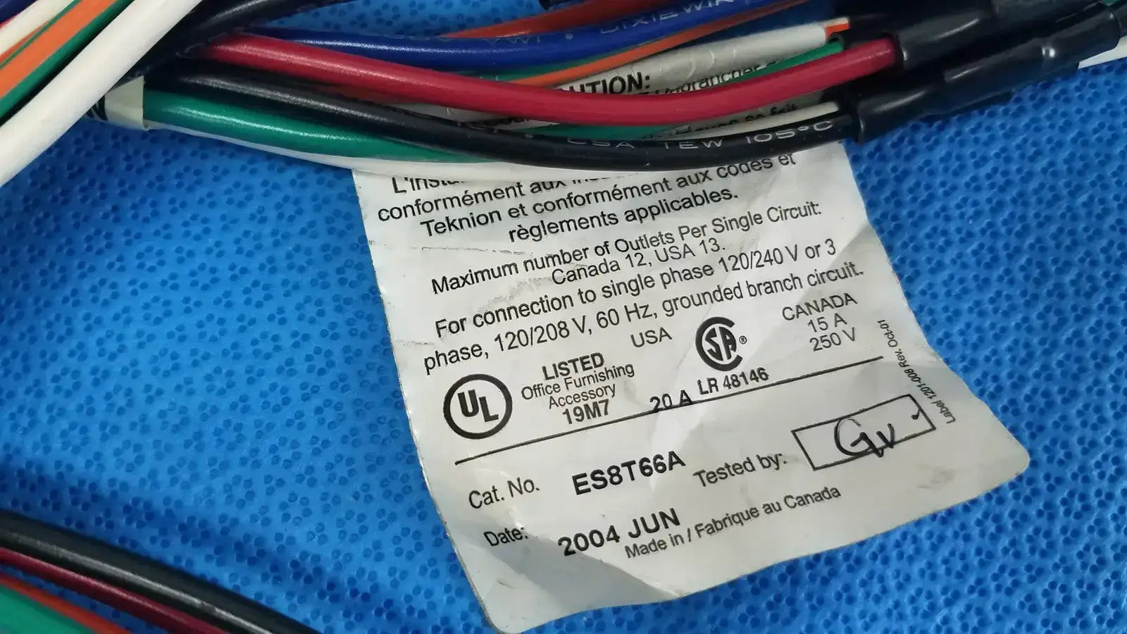 Teknion ES8T66A 8-Wire Circuit Power Harness Office Cubicle Wiring