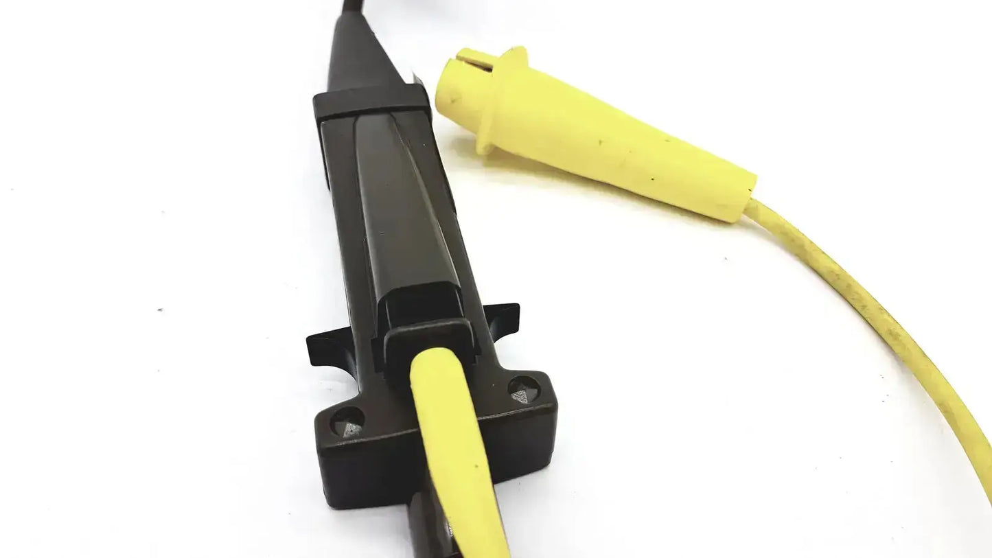Black plastic test probe with yellow insulated cable and connector for tektronix 3000 volts peak max and volts rms max use