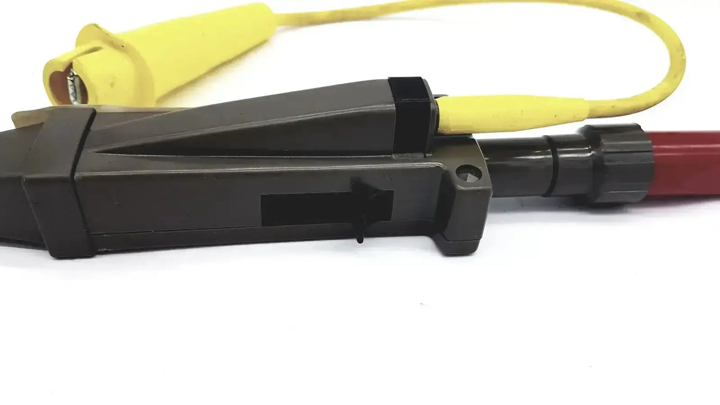 Black plastic test lead holder with yellow and red insulated probes for tektronix 3000 volts peak max and 2100 volts rms max untested