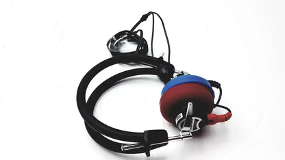 Black over-ear telephonics tdh-39p audiometric earphones with distinctive red and blue circular earcup design