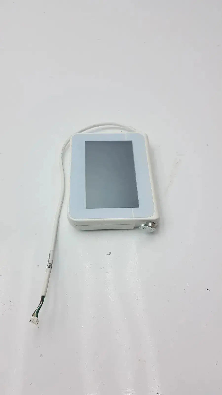 White rectangular tft hmi lcd nextion touchscreen device with thin cable in mounting frame for hmi lcd nextion integration