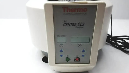 White plastic thermo scientific iec centra cl2 centrifuge with digital control panel and buttons for laboratory use