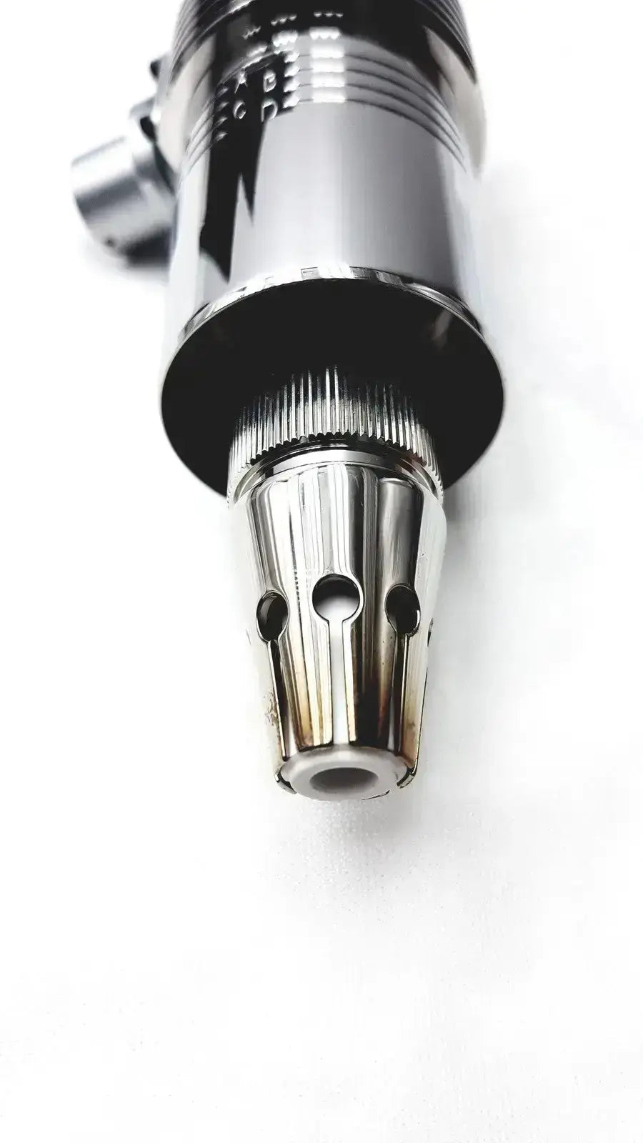 Shiny chrome-finished thermo fisher apci probe with textured grip and three circular openings for ltq lcq tsq use