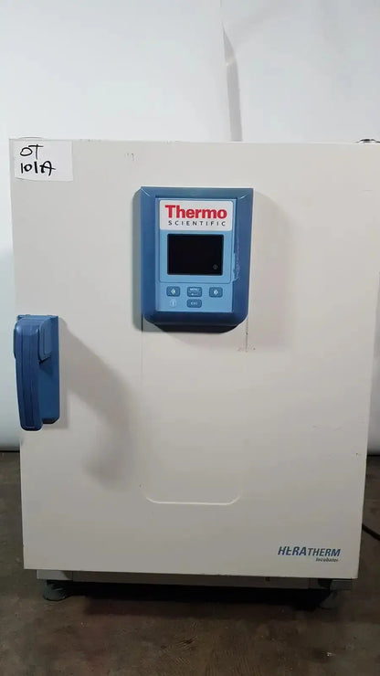 White thermo scientific heratherm igs60 incubator with blue control panel and handle for precise laboratory use