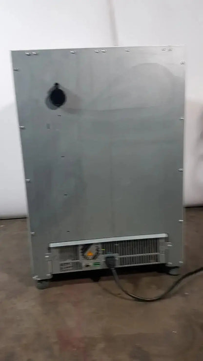 Silver metallic thermo scientific heratherm igs60 incubator with black circular vent and ventilation grille at the bottom
