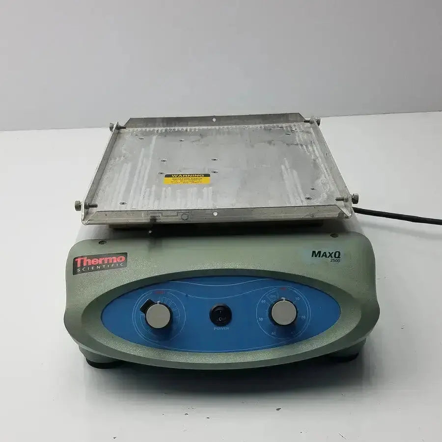Thermo Scientific MaxQ 2500 orbital reciprocating shaker with green blue control panel and silver metal stirring plate