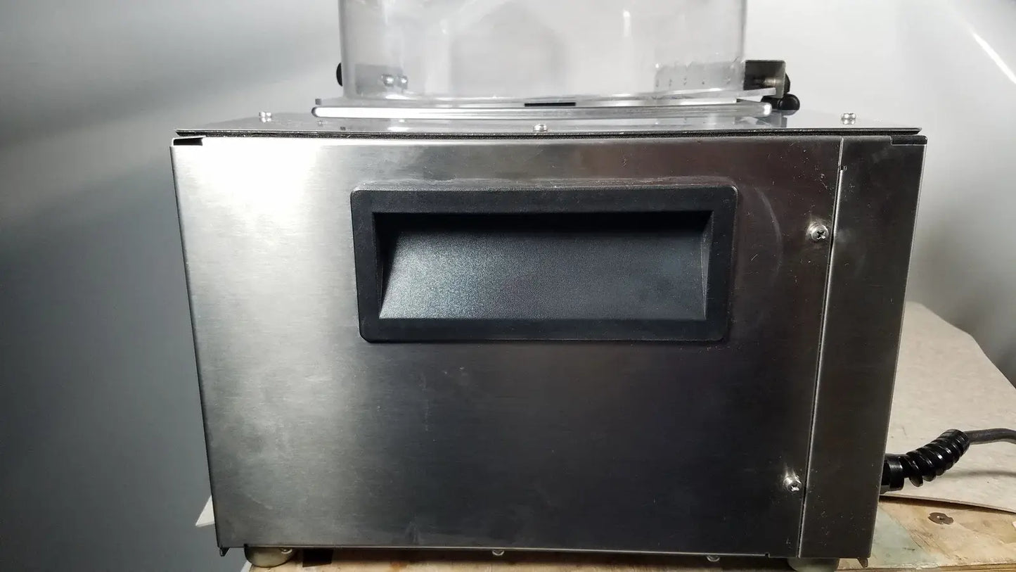 Stainless steel food vacuum sealer with clear plastic chamber and black rubberized handle used in medical equipment thermo scientific swb25