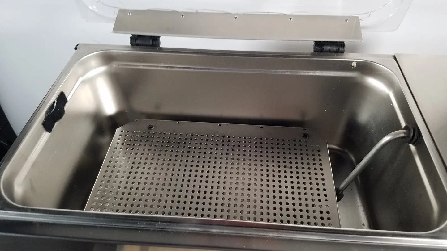 Stainless steel commercial-grade food warmer with perforated tray and clear lid for thermo scientific swb25 digital shaker water bath medical equipment