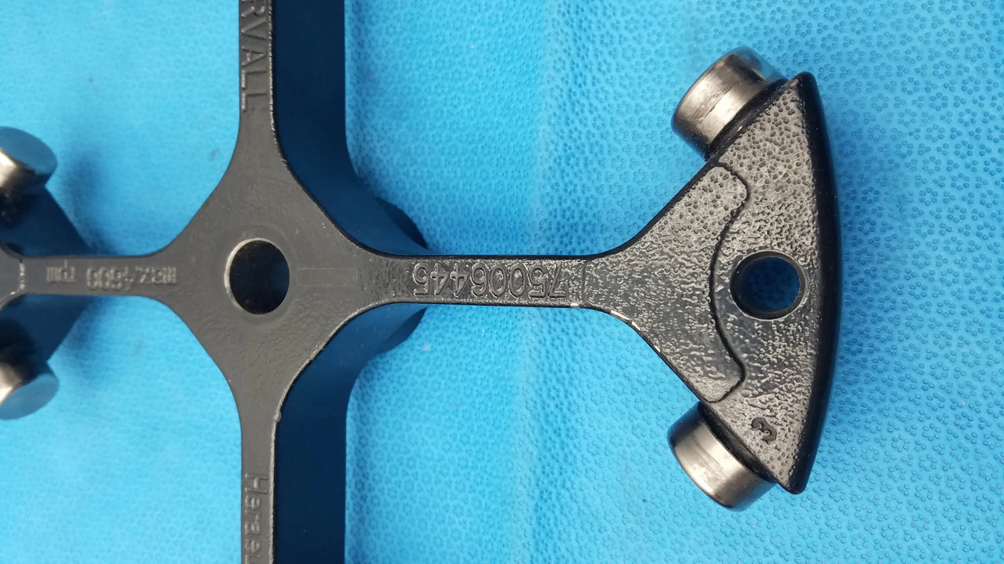 Black metal wrench with textured surface and engraved markings for reuse medical equipment thermo sorvall rotor maintenance