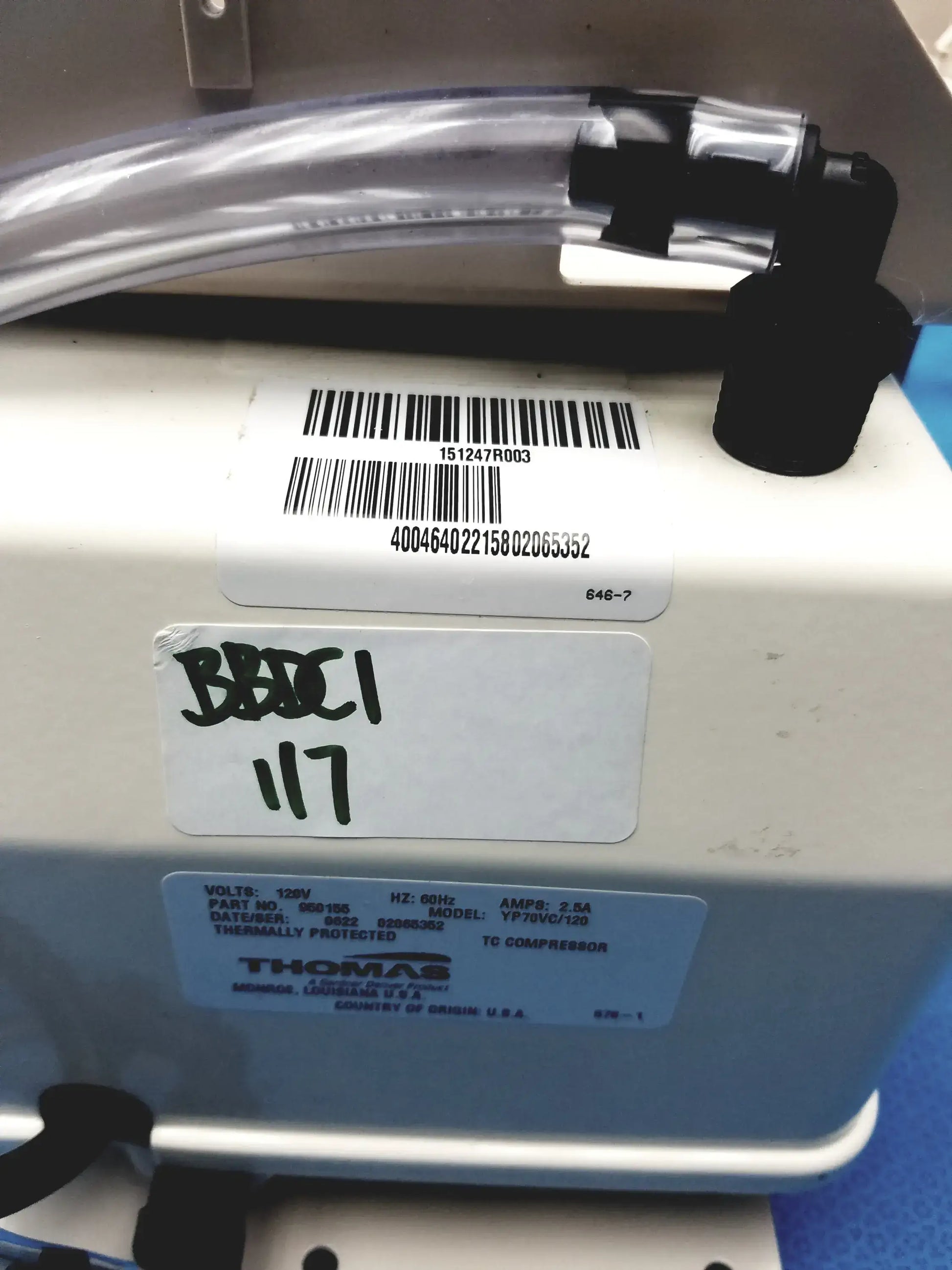 Thomas YP70VC/120 Oil-less Linear Diaphragm Compressor